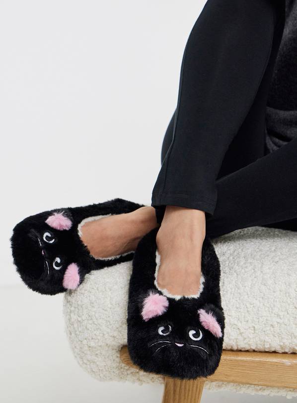 SIMPLY BE Fluffy Cat Ballerina Slipper Wide Fit L